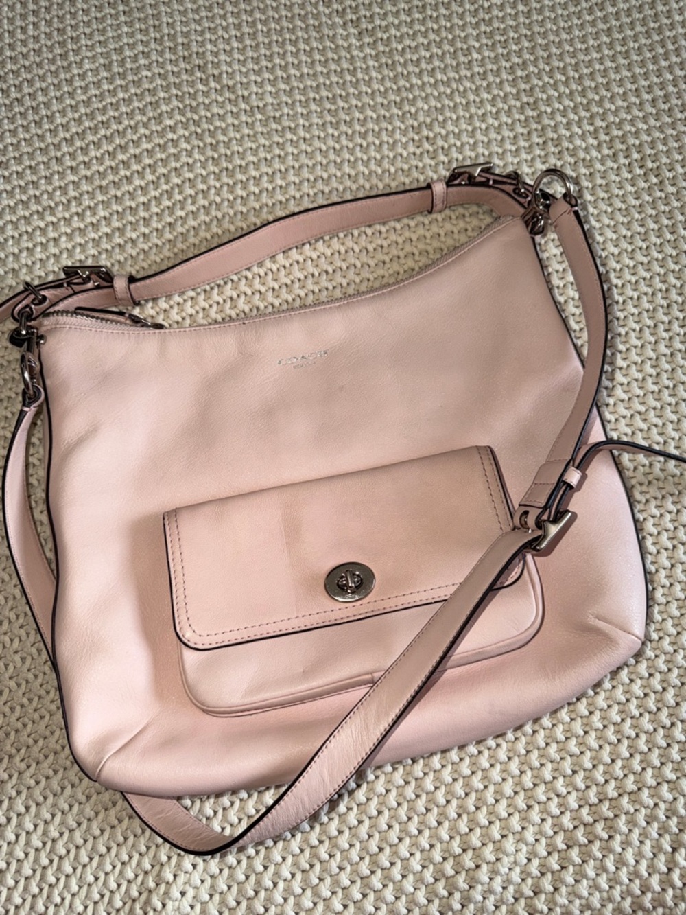 Coach Legacy Courtney Blush Pink Leather Hobo Shoulder Bag with Front Pocket